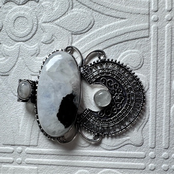 Moonstone Pendant Large on Cord Statement Necklace 1904 G - Picture 5 of 8